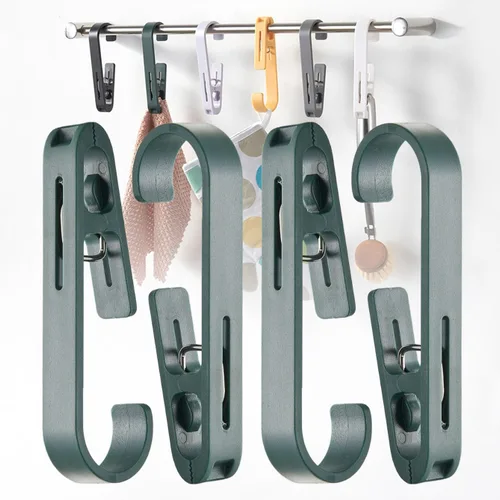 Vista 12 de iBetterLife Alfileres de ropa resistentes para exteriores, 8 ganchos grandes para ropa sucia con clips, abrazaderas organizadoras de armario