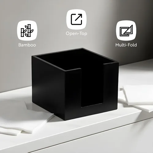Vista 4 de Restaurantware Servilletero de cóctel de 5.5 x 4 pulgadas, 1 servilletero cuadrado plano – para bares, mesas de cocina o encimeras, resistente Negro