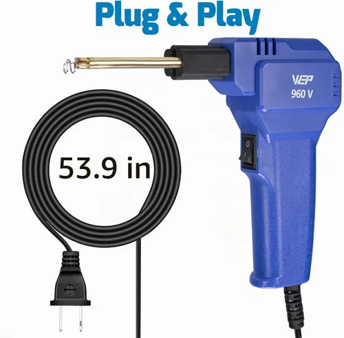 Vista 9 de Kit de soldador de plástico WEP 960-V 110V con luces LED con 200 grapas calientes y alicates para soldadura de plástico de parachoques de coche Azul