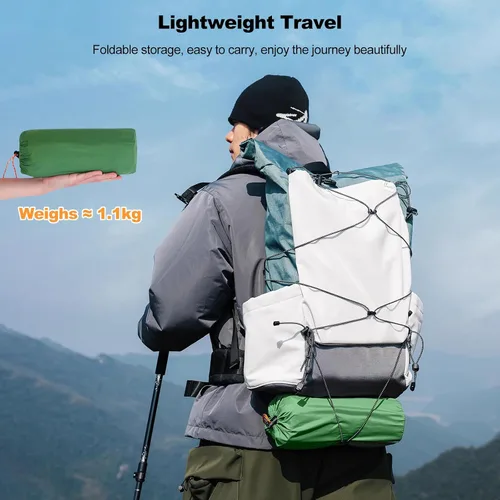 Vista 5 de Ergocar Colchoneta de dormir para camping, almohadilla inflable gruesa con almohada, bomba integrada, colchón inflable ligero para acampar con tela