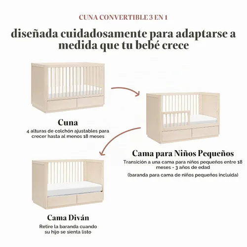 Vista 5 de Babyletto Bento - Cuna convertible 3 en 1 con cajones de almacenamiento para cuna GREENGUARD Certified, Converts to Toddler Bed & Daybed - 4
