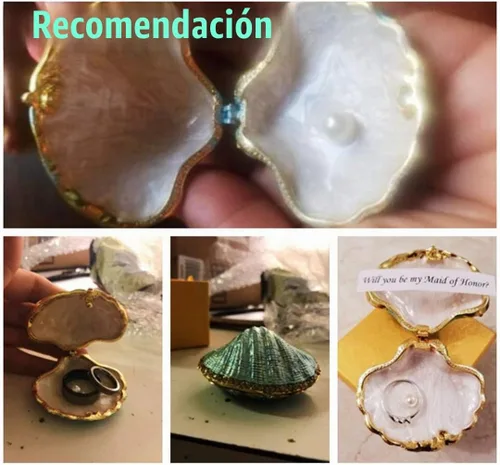 Vista 3 de H&D HYALINE & DORA Caja de metal y cristal para anillos, figura pequeña de concha de mar, centro de mesa coleccionable (mejillón perlado)
