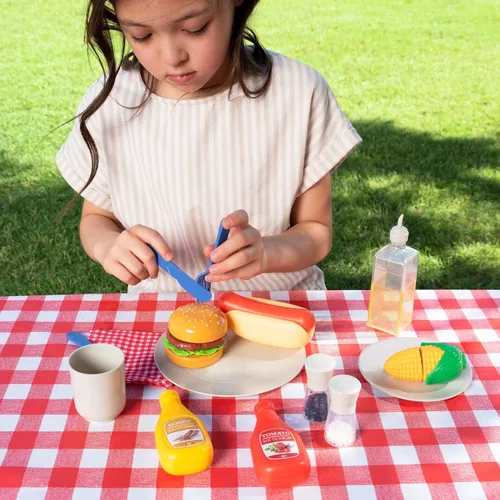 Vista 4 de 27 piezas de juego de parrilla de barbacoa para niños, juguete de parrilla de barbacoa de patio trasero, juego de juguetes de parrilla para niños