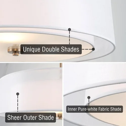 Vista 2 de Kira Home Lindos - Lámpara colgante moderna de doble tambor de 20 pulgadas, lámpara de araña de 3 luces con pantalla exterior transparente e