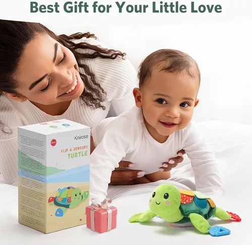 Vista 8 de Juguetes sensoriales para bebés de 0 a 6 a 12 meses, 6 en 1 con forma de Tortuga verde