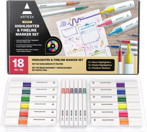 Vista 7 de ARTEZA Resaltadores – Juego de 60 colores neón surtidos con puntas de cincel estrechas, tinta de secado rápido para la escuela, oficina, diario