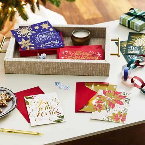 Vista 2 de Hallmark Surtido de tarjetas de Navidad en caja, lámina dorada clásica (6 diseños, 36 tarjetas con sobres)