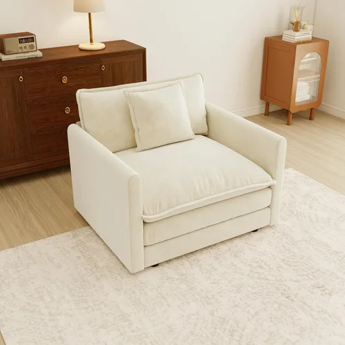 Vista 92 de Sofá Loveseat Grande en Beige y Blanco de 194.8 cm, Sofás Seccionales de 2 Plazas Grandes para Sala de Estar, Sofá Seccional Modular de Tela