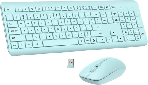 Vista 17 de Combo de teclado y mouse inalámbricos, teclado ergonómico silencioso de tamaño completo y mouse óptico, batería de larga duración, teclado de mouse