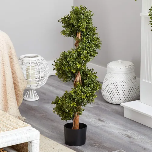 Vista 3 de Nearly Natural Árbol topiario en espiral de boj artificial de 33 pulgadas con maceta