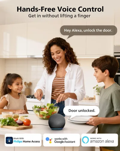 Vista 4 de Philips Cerradura de puerta inteligente WiFi con asa, control remoto con aplicación WiFi integrada, cerraduras de puerta de entrada sin llave