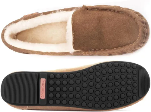 Vista 3 de Parfeying Mocasines de piel de oveja para mujer, mocasines estilo de conducción de espuma viscoelástica de gamuza de vaca