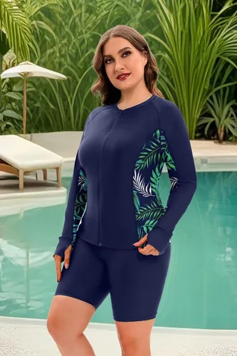Vista 5 de Daci Traje de baño tipo tankini de manga larga con cremallera frontal y protección solar UPF 50 para mujer