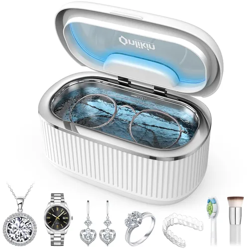 Vista 12 de Limpiador ultrasónico de joyas de 35W, limpiador de retenedor de 45KHz para joyas, 5 temporizadores y 3 modos de potencia, para anteojos, anillos