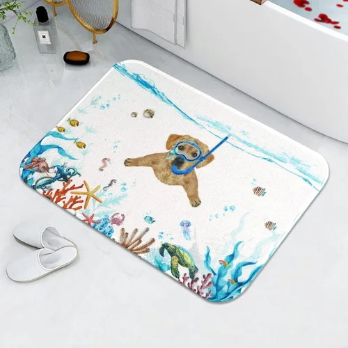 Vista 3 de Fowocu Divertidas alfombras de baño pequeñas para perro, alfombras de baño de animales marinos y océanos, absorbentes de agua, antideslizantes
