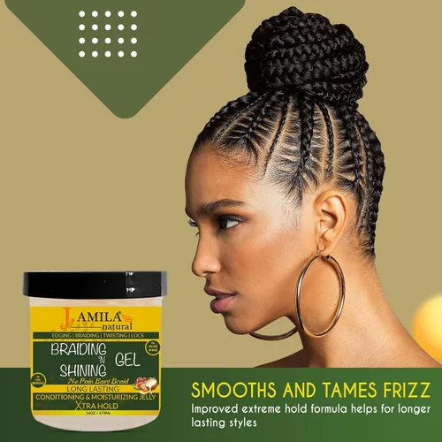 Vista 6 de J. AMILA Gel natural galardonado para trenzar y brillar de 16 onzas, sujeción extrema, hidratante y acondicionador para estilos suaves y duraderos