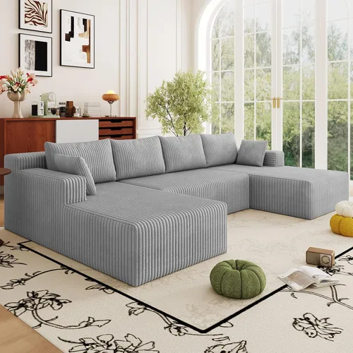 Vista 57 de Sofá modular Cloud de 95 pulgadas con otomana, moderno sofá nube en forma de U con asiento profundo, cómodo sofá de pana de 3 plazas, sofá de espuma