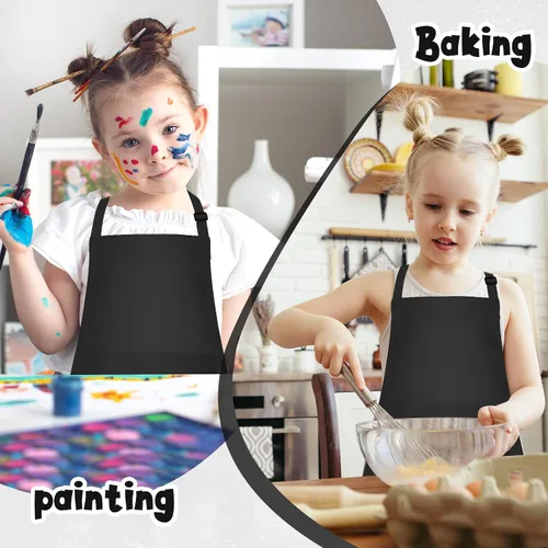 Vista 5 de MEEZY Juego de 3 delantales para niños con bolsillos, delantal ajustable para pintar, delantal de arte para niños, delantales de chef para niños