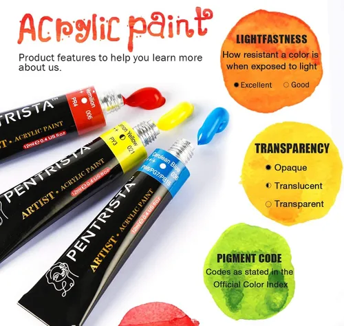 Vista 2 de Juego de pintura acrílica profesional, 12 colores de 0.4 fl oz/0.41 onzas líquidas tubos de pintura artística con 3 pinceles + paleta, pinturas