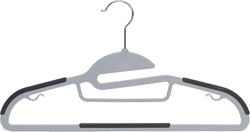 Vista 2 de Amazon Basics Perchas de plástico con revestimiento de goma antideslizante que ahorran espacio con gancho giratorio de 360°, delgado, gris, paquete