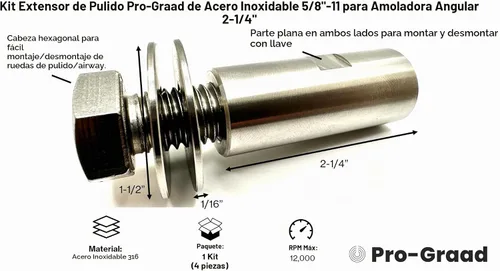 Vista 2 de Kit extensor Buff 2-1/4", 5/8"-11, inoxidable