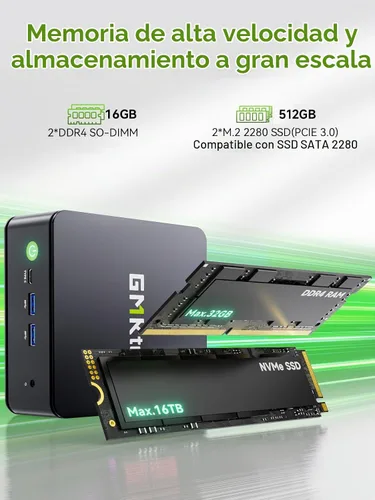 Vista 5 de GMKtec Mini PC, G11 Plus AMD Ryzen 5 3500U16GB DDR4 RAM 512GB SSD Computadora