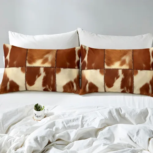Vista 7 de Juego de ropa de cama con estampado de piel de vaca para niños, juego de funda de edredón con patrón de piel de vaca, juego de funda de edredón