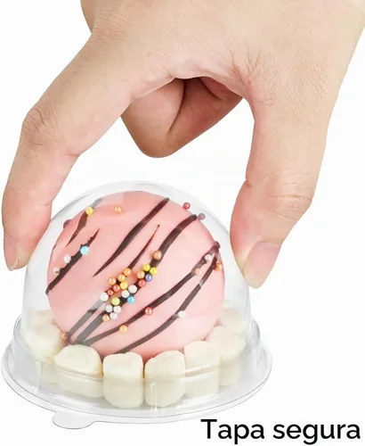 Vista 5 de TOFLEN - Mini recipientes de postre con tapas de cúpula, 100 unidades, base transparente Clear Plastic Individual Ore Cookie holder, Small Cake