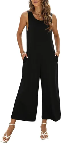 Vista 2 de Nfsion Mono de verano para mujer, casual, holgado, sin mangas, cuello redondo, con bolsillos