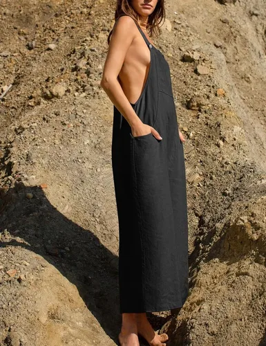 Vista 3 de Kissonic Overol holgado con pechera para mujer, estilo casual, holgado, pierna ancha, con bolsillos