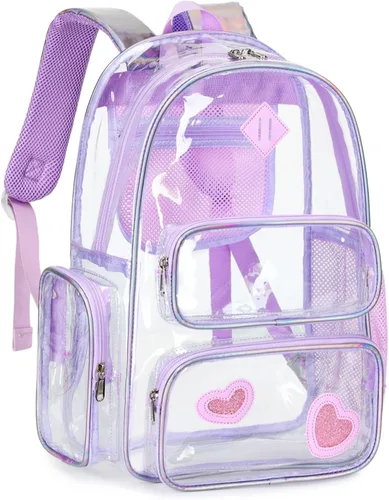 Vista 111 de CAMTOP Mochila transparente resistente y transparente para estudiantes, escuela, trabajo, festival, viajes, deportes, Beige, Mediana, Camtop Mochila