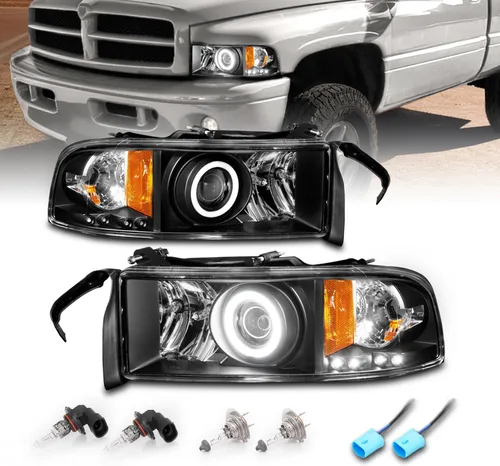 Vista 9 de AmeriLite Juego de 1 faro delantero de repuesto negro con lámpara de estacionamiento LED de esquina para Dodge Ram 1500 2500 3500 1994-2001, lado