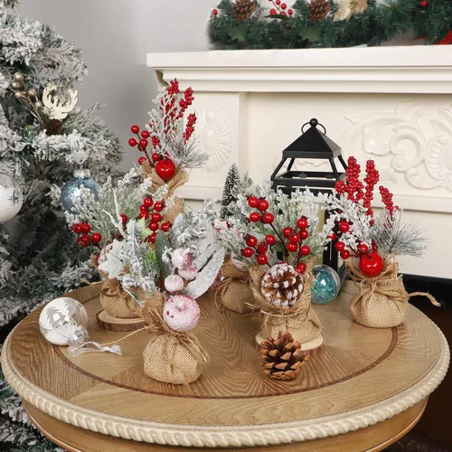 Vista 9 de winemana - 6 piezas de mini decoración de mesa de árbol de Navidad, centros de mesa navideños