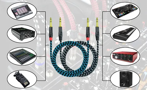 Vista 7 de Cable de conexión equilibrado TRS a TRS macho de 1/4 de pulgada, cable de audio estéreo de 1/4 de pulgada a 0.250 in, nailon trenzado resistente