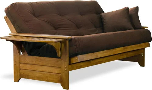 Vista 6 de Nirvana Futons Brentwood - Juego de sofá cama tipo futón con brazo tipo bandeja, marco completo, colchón de microfibra de 8 pulgadas, acabado