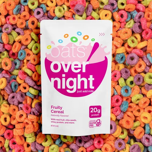 Vista 6 de Oats Overnight Fruity Cereal - Avena durante la noche con 0.71 onzas de proteína, batido de proteína de desayuno alto en fibra, avena sin gluten