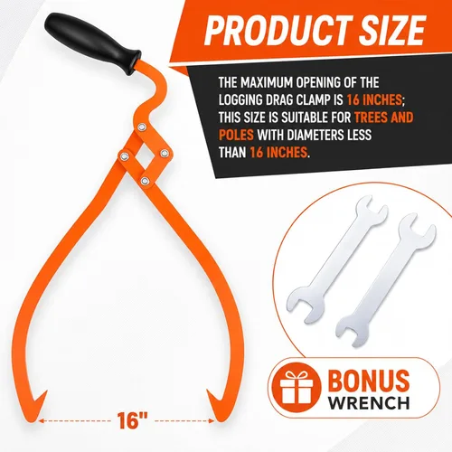 Vista 2 de Blulu 1 Pcs 16 Inch 2 Claw Log Tongs Logging Skidding Tongs with Non Slip Grip Stainless Steel Hand Log Grapple Lifter Handling, Dragging, Carrying