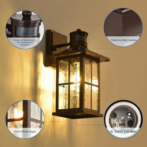 Vista 3 de Farol de pared para exteriores con sensor de movimiento, color marrón, del Marrón 1 paquete