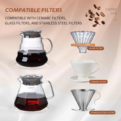 Vista 3 de Servidor de Café de Vidrio para Cafetera de Goteo, Jarra de Café de Vidrio Estándar, Cafetera con Tapa, Transparente, 01 360ml (12oz)