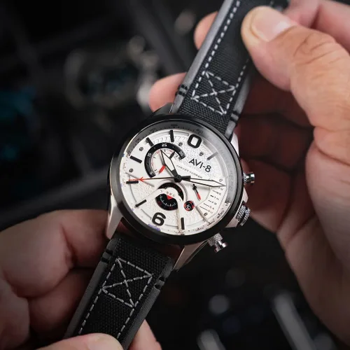 Vista 6 de AVI-8 Reloj Hawker Harrier Dual Retrograde Cronógrafo Correa de Cuero Genuino