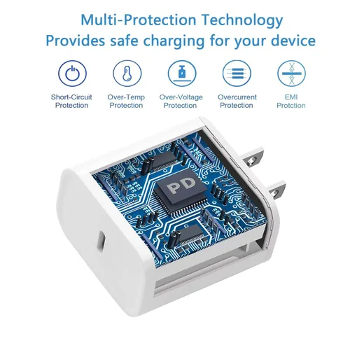Vista 3 de Cargador de carga rápida para iPhone, paquete de 3 bloques de cargador USB C con cable Bloque de carga rápida USB C a Lightning tipo C compatible
