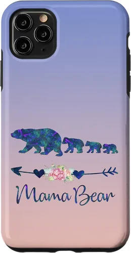 Vista 13 de Teal Blue Purple Floral Mama Bear Three Cubs Blue Pink Case for iPhone 17