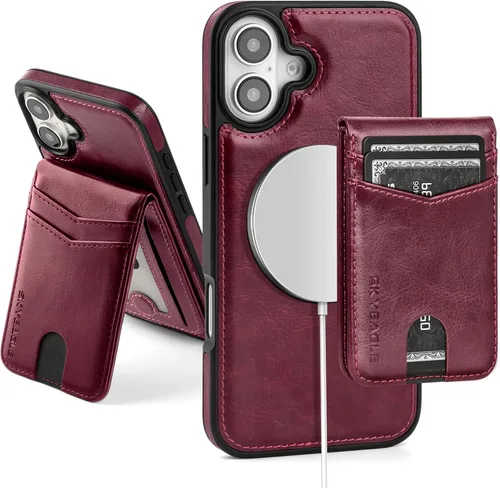 Vista 33 de SkyEagle - Funda tipo cartera compatible con MagSafe para iPhone 11, color negro Detachable Magnetic Credit Card Holder,RFID Blocking,PU