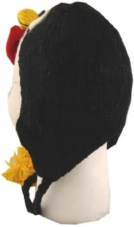 Vista 3 de Penguin Pilot - Gorro de esquí con forro polar y pompón tejido a mano en Nepal, color negro, Negro