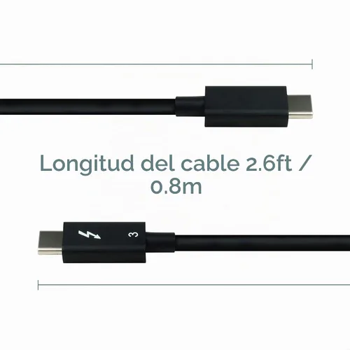 Vista 4 de Plugable Cable Thunderbolt 3 de 40 Gbps soporta carga de 100 W (20 V, 5 A), 2.6 pies / 31.5 in certificado por Thunderbolt, compatible con USB C