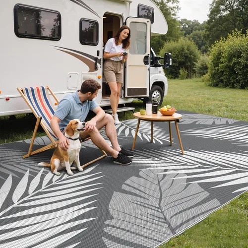 Vista 97 de GENIMO - Alfombra para exteriores de 6 x 9 pies, para patio, espacios amplios, reversible, de pajillas de plástico, alfombra impermeable para Azul