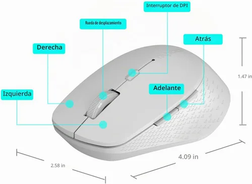 Vista 9 de Rapoo M300G - Mouse inalámbrico silencioso, mouse Bluetooth para portátil, 2.4 GHz con receptor USB, seguimiento óptico de 2400 DPI ajustable