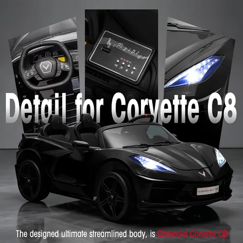 Vista 7 de Chevrolet Corvette C8 de 24 V con licencia de paseo de juguete con motor de 800 W, 21 pulgadas, 2 plazas, control remoto, absorción de impactos de 4