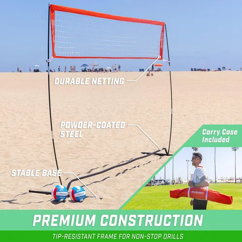 Vista 4 de Red de entrenamiento de voleibol independiente GoSports - 12 pies o 20 pies - Uso en interiores o exteriores, montaje instantáneo y altura ajustable