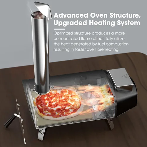 Vista 6 de Mimiuo Horno de pizza de pellets de madera para exteriores de 12 pulgadas, estufa de pizza de acero inoxidable resistente de 34.8 libras, pizza